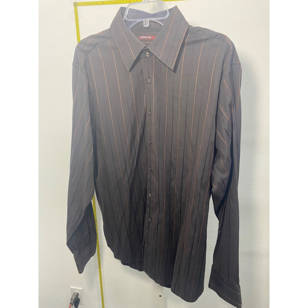Thirty Six Red Mens Brown Orange Pinstripe Button Down Shirt Long Sleeve L
